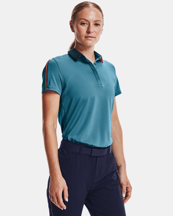 Polo avec rayures sur les manches UA Zinger pour femme, Blue, pdpMainDesktop image number 0